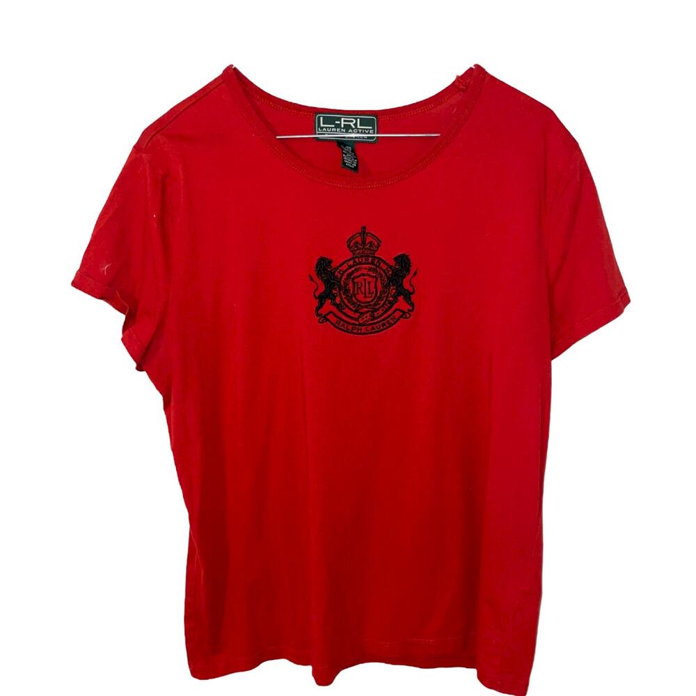 Lauren Ralph Lauren Red Embossed Tee Shirt XL EUC